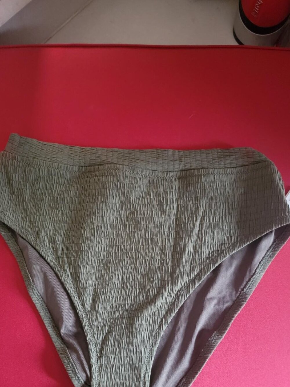 DKNY Swim Bikini Bottoms NWT Olive Green Textured Tummy Control XL UPF 40+